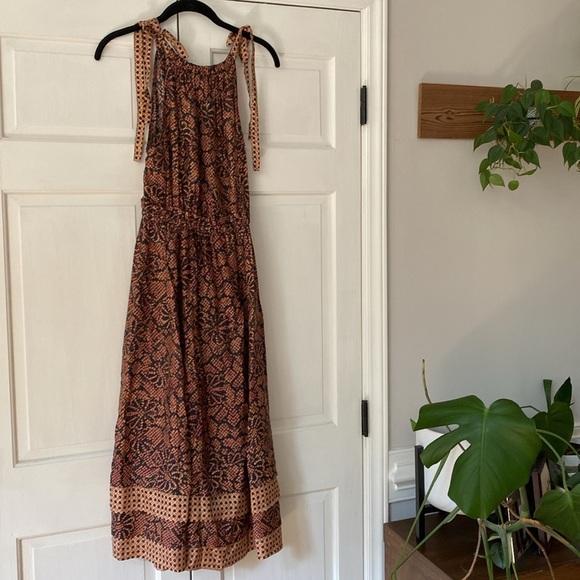 ULLA JOHNSON Mika Print Halter Neck Silk Midi Dress Size 2 $730 Tie Shoulders - Picture 13 of 14